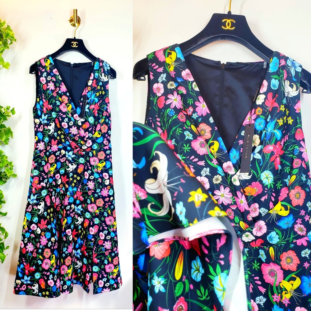 $368 NWT Elie Tahari Bright Floral Slit Mini Dress - Picture 3 of 9
